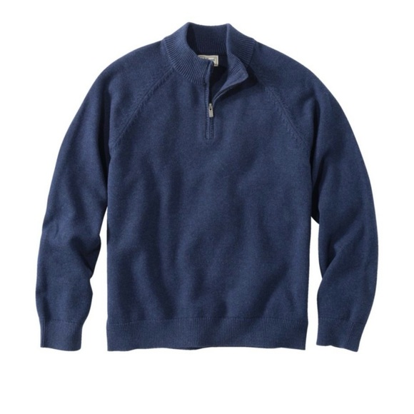 L.L. Bean Men's Navy Wicked Soft Cotton/Cashmere Sweater, Quarter-Zip - Picture 1 of 10